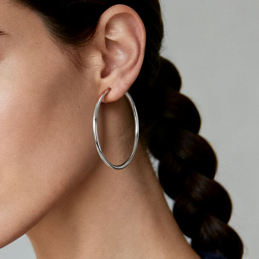 Astra 50mm Classic Smooth Silver Hoop Earrings