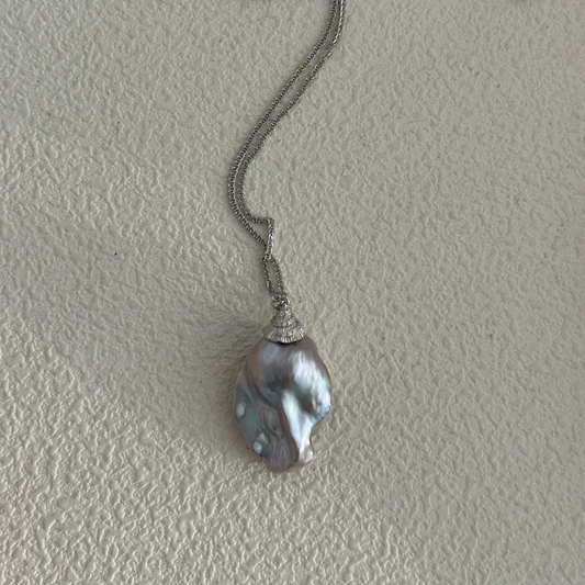 Grey Pearl Cap Baroque Necklace
