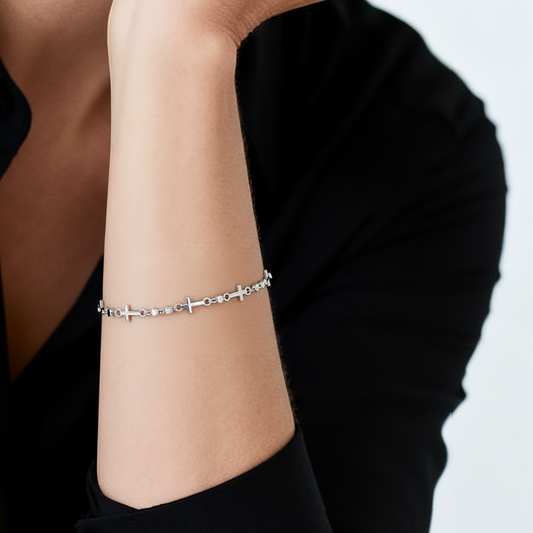 Celestial Cross Silver Bracelet