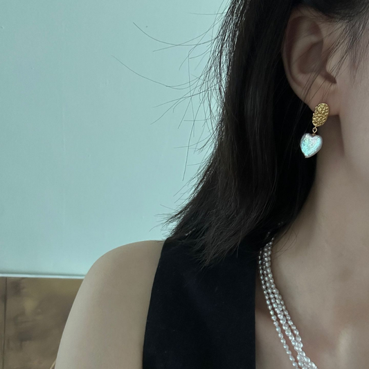 Vintage Heart Pearl Stud Earrings