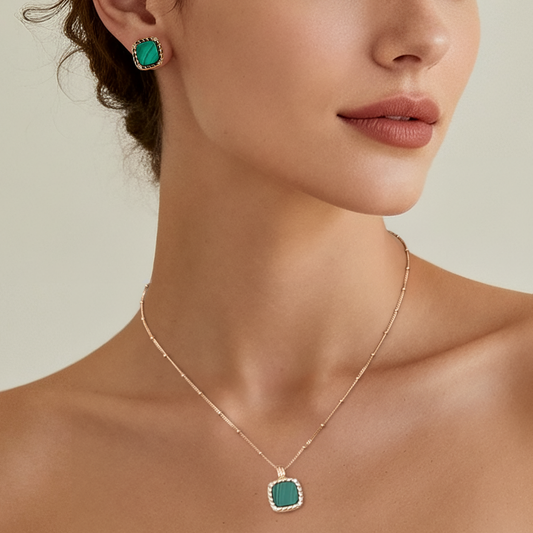 Emerald Crest Malachite Set (Necklace + Earring)