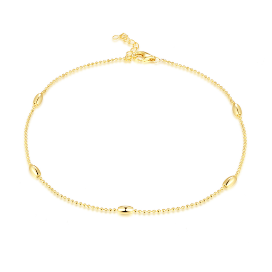 14K gold-plated beaded bracelet with fine micro-ball chain and oval bead accents — adjustable luxury bracelet from the Wealth Collection by Ploutos Jewellery, designed to radiate elegance and prosperity.
