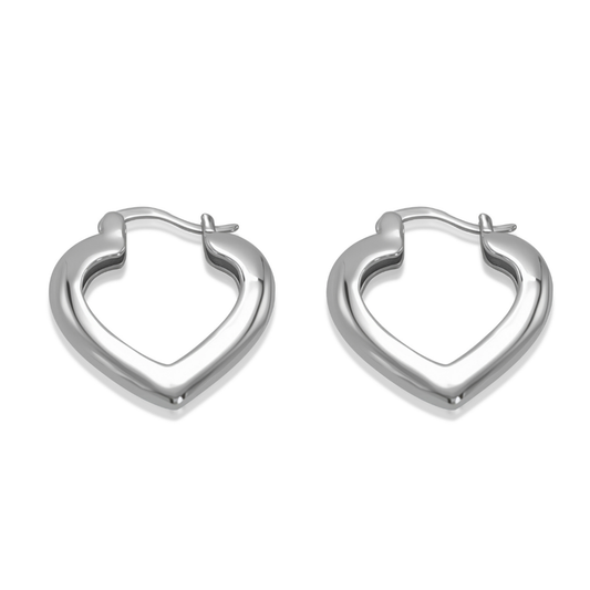 Ploutos Jewellery Eternal Heart Hoop Earrings — 925 sterling silver open-heart hoops from the Abundance Collection, featuring a sculptural modern design that symbolises love, confidence, and timeless elegance.