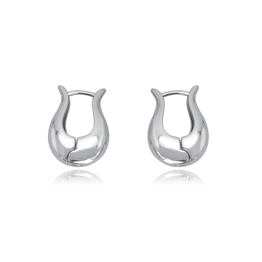 Flora Arc Hoop Earrings in 925 sterling silver from Ploutos Jewellery’s Abundance Collection — sculptural petal-inspired hoops with fluid organic curves, symbolising elegance, harmony, and refined simplicity.