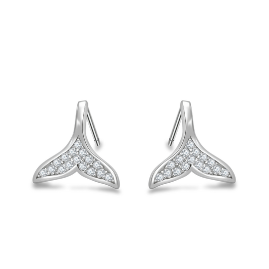Ploutos Jewellery Whale Tail Harmony Stud Earrings — 925 sterling silver ocean-inspired studs with sparkling stones, symbolising freedom, balance, and emotional calm from the Abundance Collection.