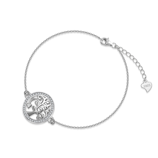 Ploutos Jewellery Eterna Tree of Life Bracelet — 925 sterling silver bracelet featuring a symbolic Tree of Life pendant surrounded by sparkling stones. A timeless piece from the Abundance Collection representing growth, balance, and renewal.