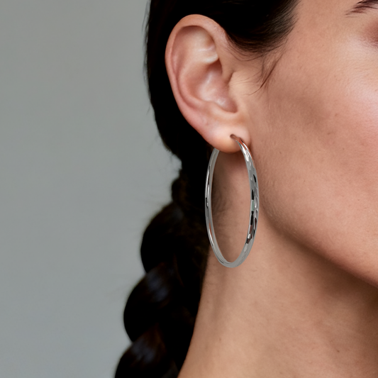 Luna 50mm Faceted Silver Hoop Earrings