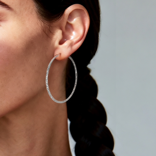 Eterna 50mm Twisted Silver Hoop Earrings