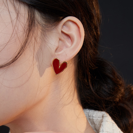 Crimson Heart Enamel Studs