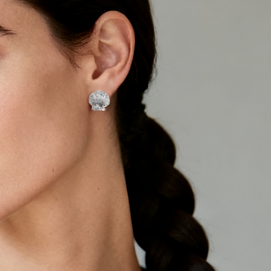 Seaside Glow Silver Shell Earrings
