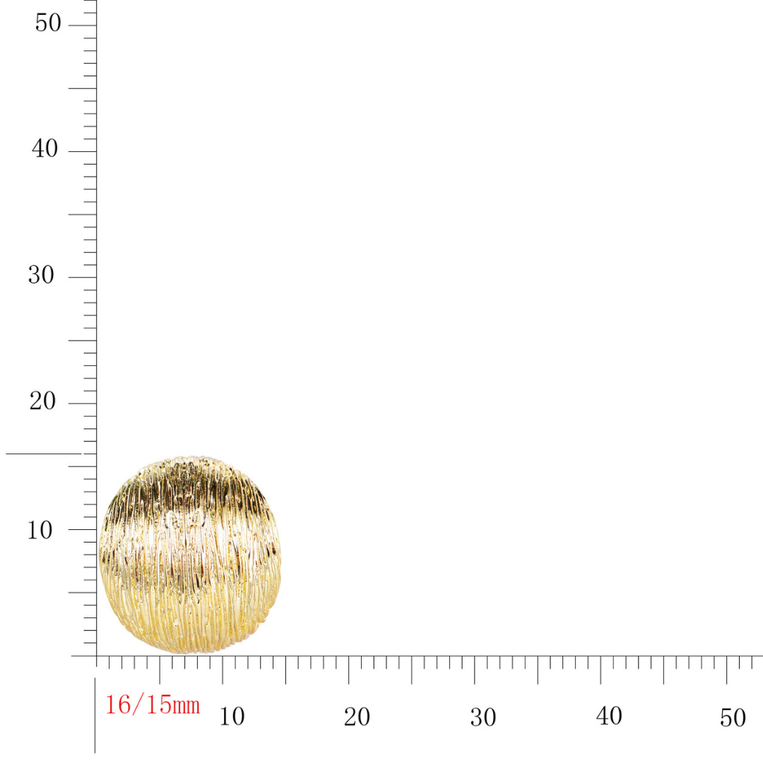 14K gold-plated round textured dome stud earring from the Wealth Collection — elegant fine jewellery symbolizing abundance and timeless luxury, 16mm x 15mm size reference image by Ploutos Jewellery.