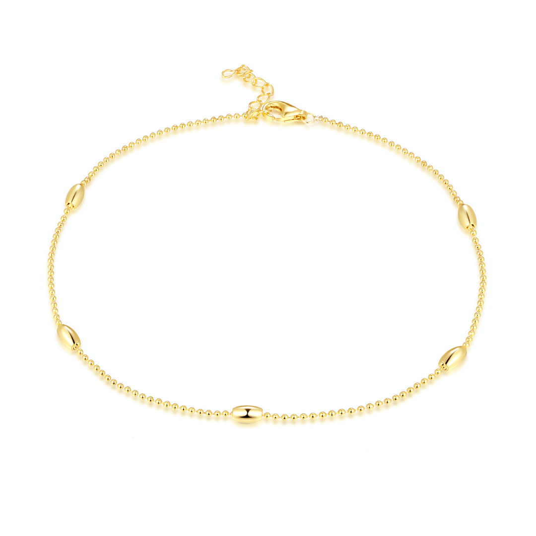 14K gold-plated beaded bracelet with fine micro-ball chain and oval bead accents — adjustable luxury bracelet from the Wealth Collection by Ploutos Jewellery, designed to radiate elegance and prosperity.