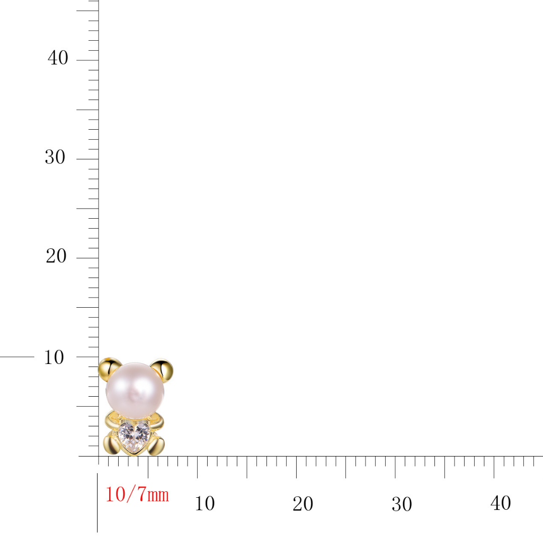 14K gold-plated teddy bear shell pearl stud earring from the Abundance Collection — petite 10mm design featuring soft pink shell pearl and heart-shaped cubic zirconia, symbolizing love, joy, and graceful abundance by Ploutos Jewellery.