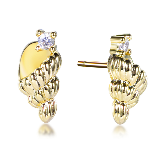 14K gold-plated textured stud earrings with cubic zirconia crystal from the Abundance Collection — elegant handcrafted jewellery symbolizing prosperity and fullness, by Ploutos Jewellery.