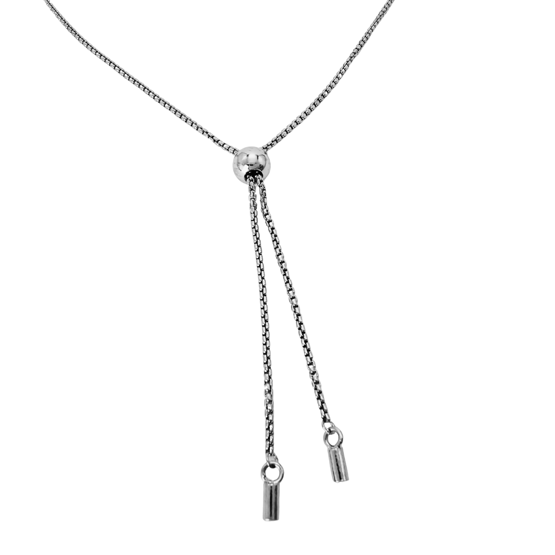 Adjustable sterling silver slider chain clasp detail of the Ploutos Jewellery Capricorn Zodiac Necklace — featuring a smooth ball slider and dual-ended chains for a customizable fit. A refined design element from the Cosmic Energy Collection ensuring both comfort and elegance.