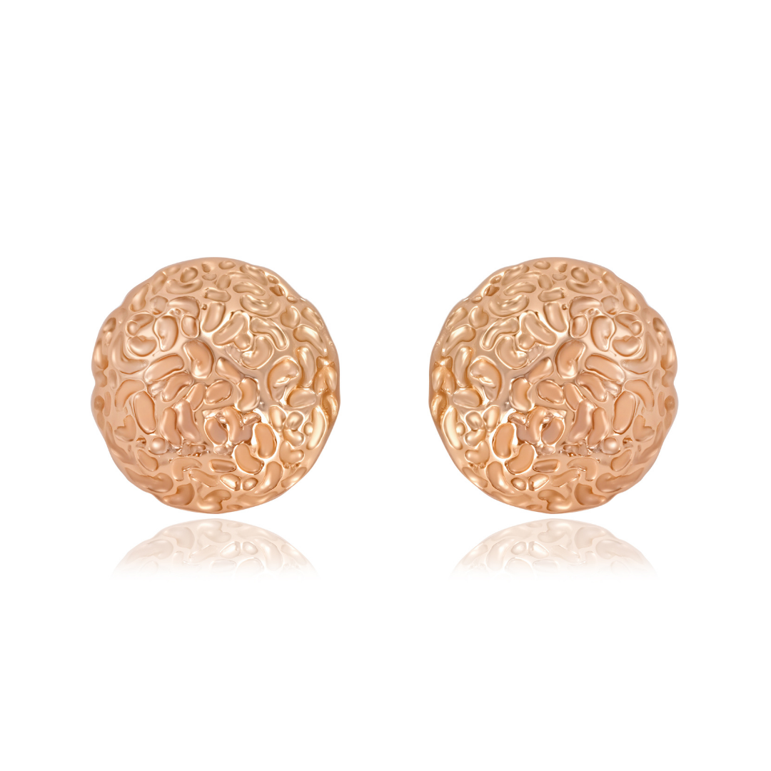 Ploutos Jewellery Aurora Dome Gold Stud Earrings — handcrafted from recycled 925 sterling silver with 18k gold plating. Featuring a unique hand-textured dome design that reflects sunlight with organic elegance, symbolizing individuality, abundance, and timeless strength.