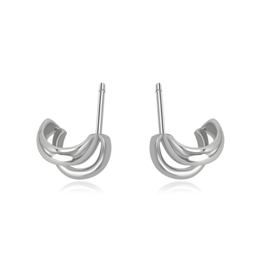 Eclipse Duo Hoop Earrings in 925 sterling silver from Ploutos Jewellery’s Abundance Collection — modern double-layer curved hoops symbolising duality, unity, and quiet sophistication, designed for timeless everyday elegance.