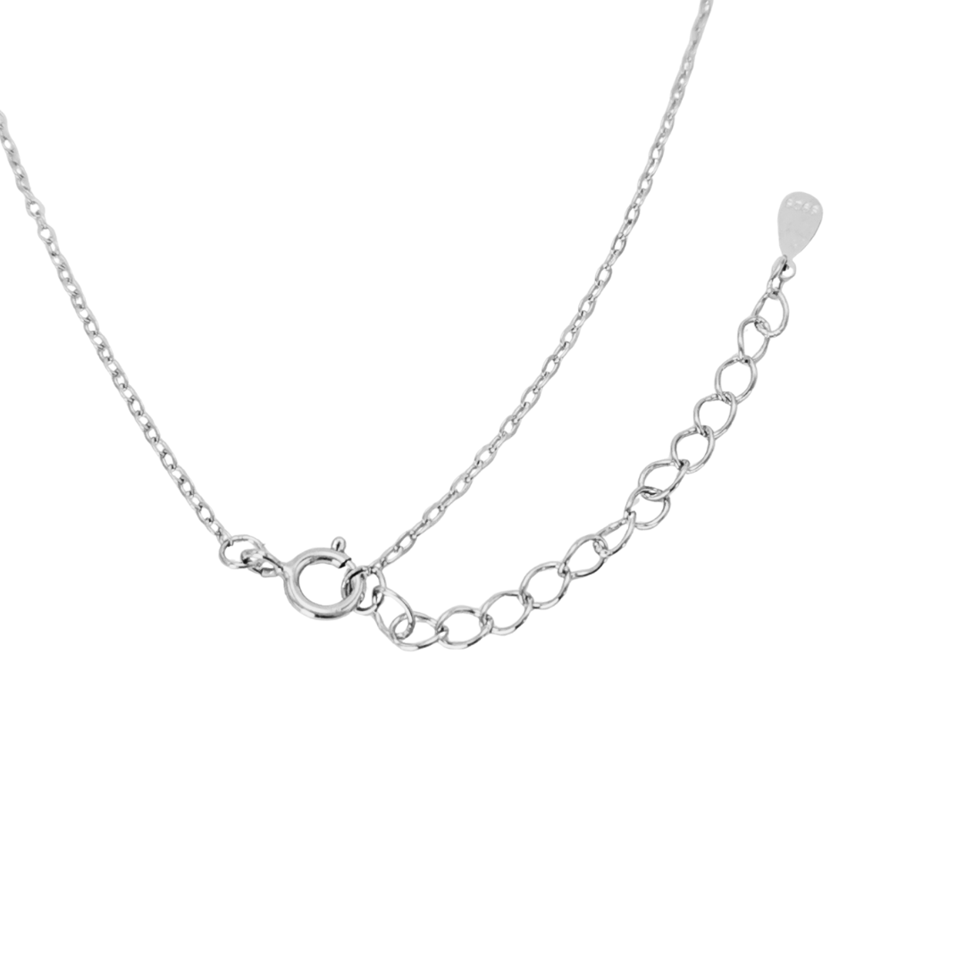 Close-up of Ploutos Jewellery Eternal Bond Necklace chain and clasp — adjustable 925 sterling silver chain with secure spring-ring closure, designed for comfort and versatility. Fine craftsmanship detail from the Abundance Collection.