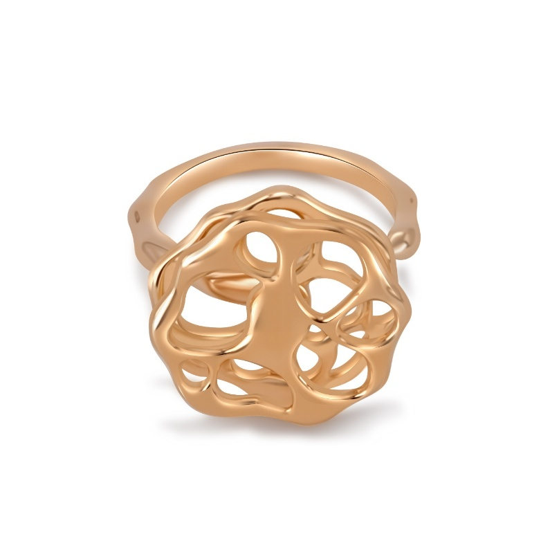 Ploutos Jewellery Ethereal Motion Gold Ring — 18K gold-plated 925 sterling silver adjustable ring with a rotating sculptural design. A modern statement piece symbolizing movement, creativity, and individuality from the Abundance Collection.