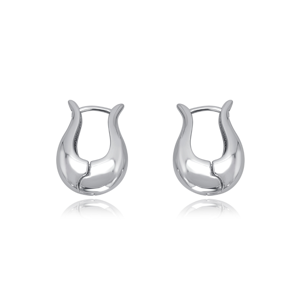 Flora Arc Hoop Earrings in 925 sterling silver from Ploutos Jewellery’s Abundance Collection — sculptural petal-inspired hoops with fluid organic curves, symbolising elegance, harmony, and refined simplicity.