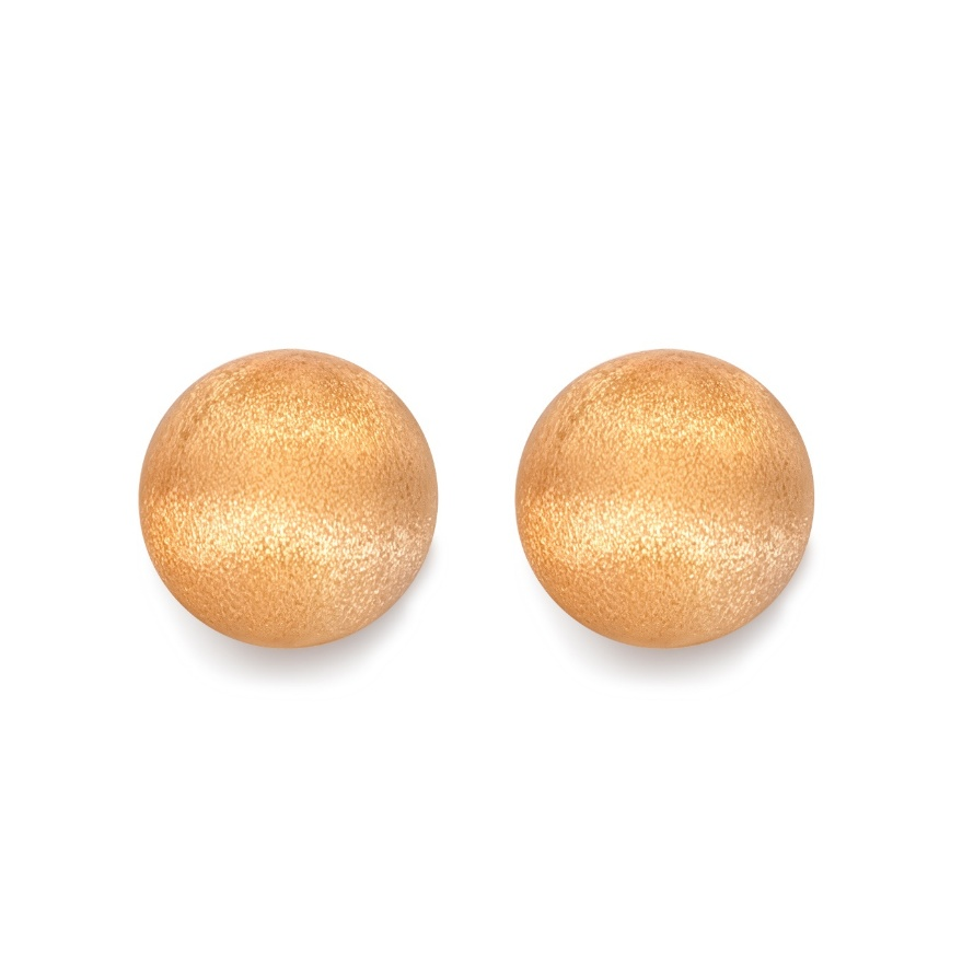 Ploutos Jewellery Golden Halo Stud Earrings — 18K gold-plated recycled 925 sterling silver satin-textured studs. Elegant minimalist design with soft golden glow, symbolizing quiet luxury and timeless sophistication from the Wealth Collection.