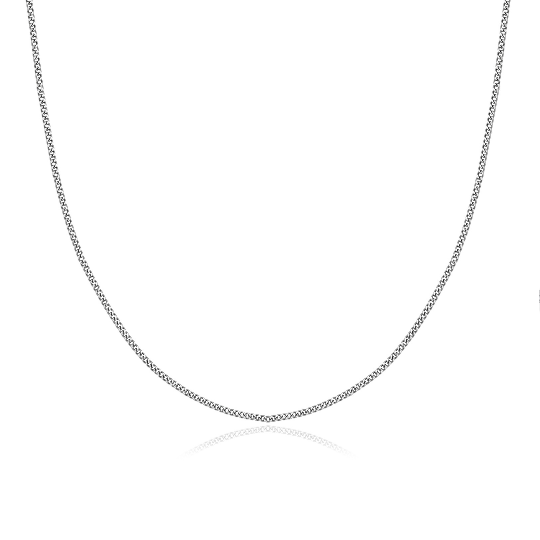 Lumis Curb Chain Necklace in 925 sterling silver — fine, closely linked curb design from the Abundance Collection by Ploutos Jewellery. Handcrafted for fluid movement, timeless elegance, and minimalist everyday layering.