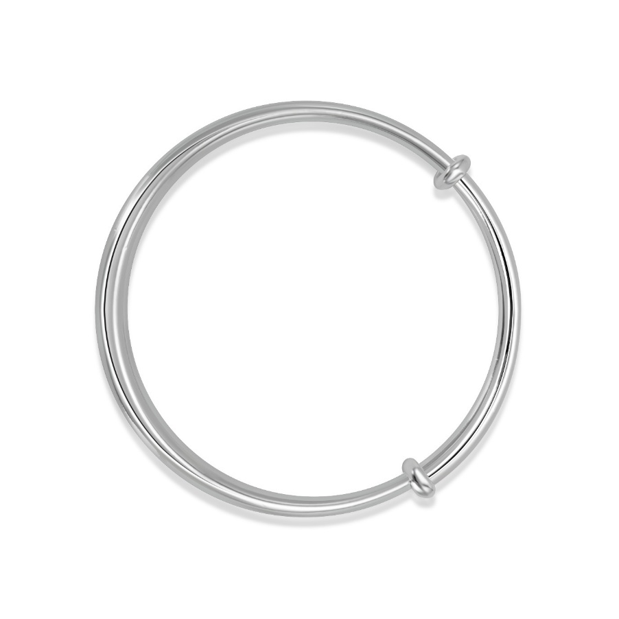 Ploutos Jewellery Luna Adjustable Silver Bangle — top view of 999 fine silver minimalist bracelet with sleek adjustable clasp. From the Wealth Collection, symbolising balance, freedom, and timeless modern elegance.