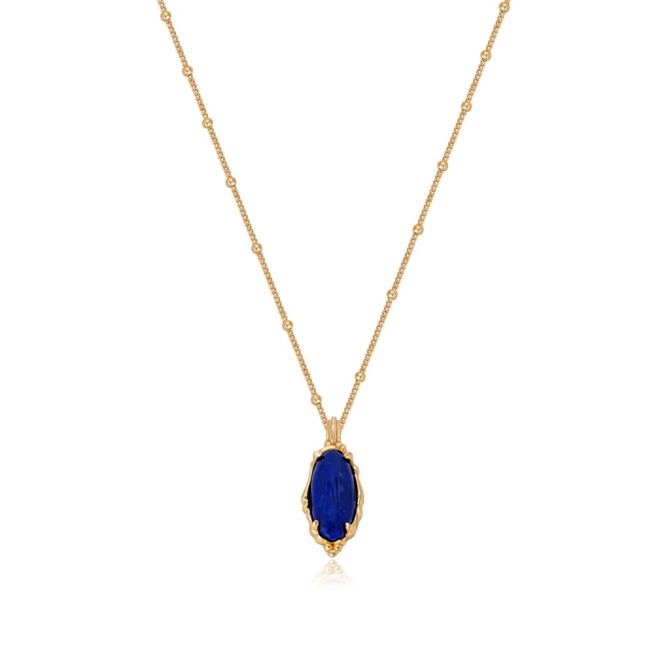 Ploutos Jewellery Midnight Lapis Gold Necklace — 18K vintage gold-plated recycled 925 sterling silver chain featuring a deep blue lapis lazuli pendant. From the Cosmic Energy Collection, symbolizing wisdom, truth, and protection inspired by the night sky.