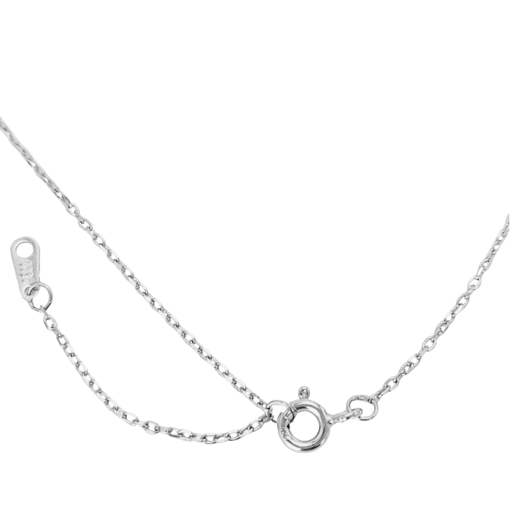 Close-up of Ploutos Jewellery Noir Essence Necklace clasp — premium 925 sterling silver chain with secure round spring clasp. Fine craftsmanship detail from the Abundance Collection, highlighting durability, shine, and elegant minimalist design.