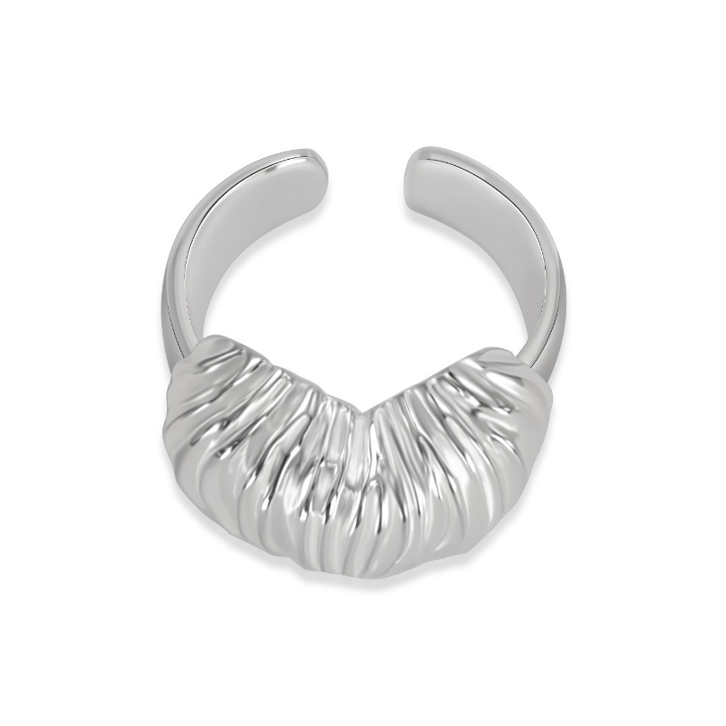 Ploutos Jewellery Silken Heart Adjustable Silver Ring — handcrafted 925 sterling silver open band with flowing, silk-inspired heart texture. Modern sculptural design symbolizing love, grace, and individuality from the Abundance Collection.