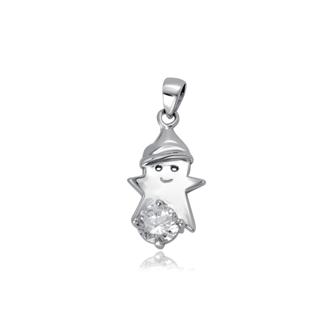 Ploutos Jewellery Starlit Smile Silver Pendant — handcrafted recycled 925 sterling silver star charm with sparkling zircon accent. Whimsical and joyful design symbolising happiness and cosmic light from the Abundance Collection.