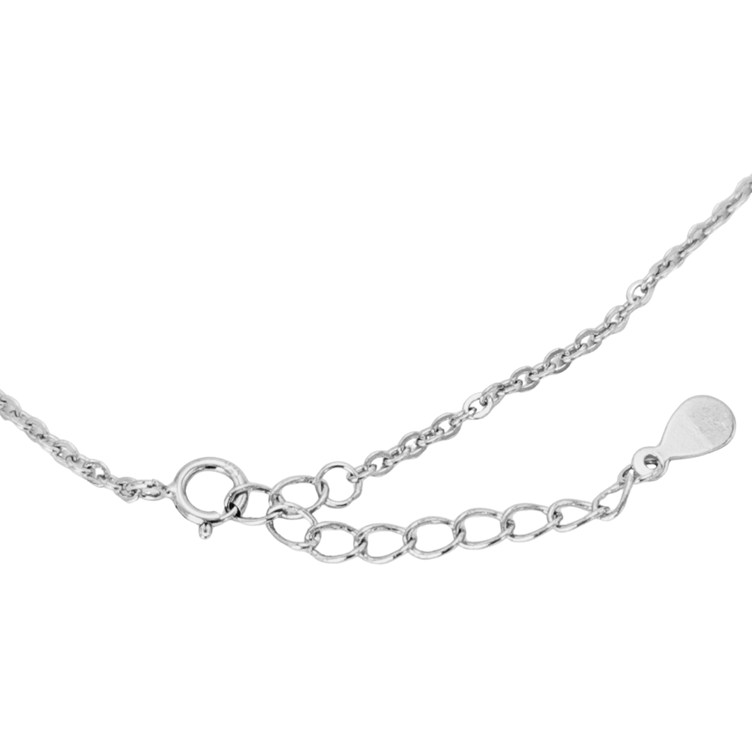 Close-up of adjustable sterling silver necklace clasp — featuring a secure spring-ring closure and extension chain for customizable length. Designed by Ploutos Jewellery to ensure comfort and versatility across the Abundance and Cosmic Energy Collections.