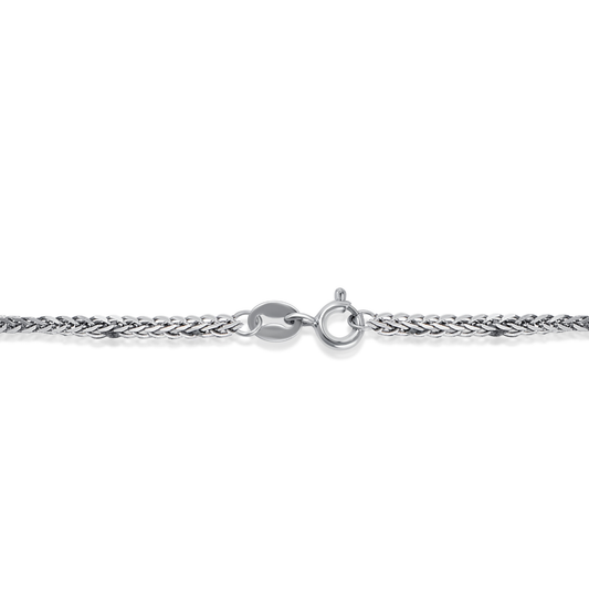 Close-up of Vero Weave Chain Necklace clasp in 925 sterling silver — handcrafted woven design from the Abundance Collection by Ploutos Jewellery. Features a secure spring-ring clasp with polished interlocking links for lasting shine and strength.