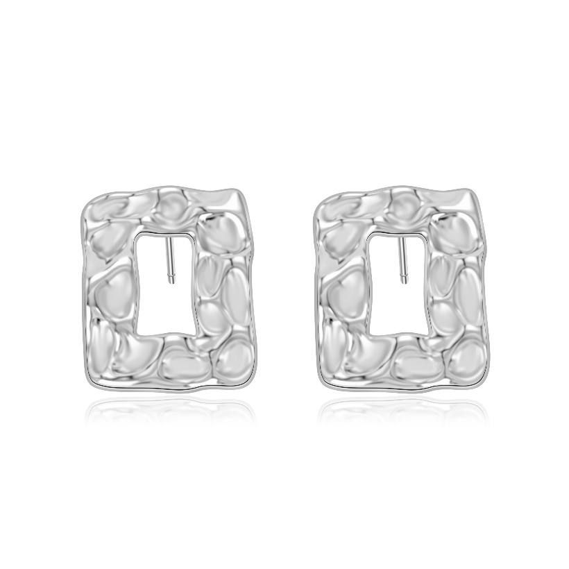 Ploutos Jewellery Waveform Silver Stud Earrings — sculptural irregular square studs handcrafted in rhodium-plated 925 sterling silver. Inspired by flowing water and organic movement, these minimalist earrings from the Wealth Collection embody modern elegance and quiet confidence.