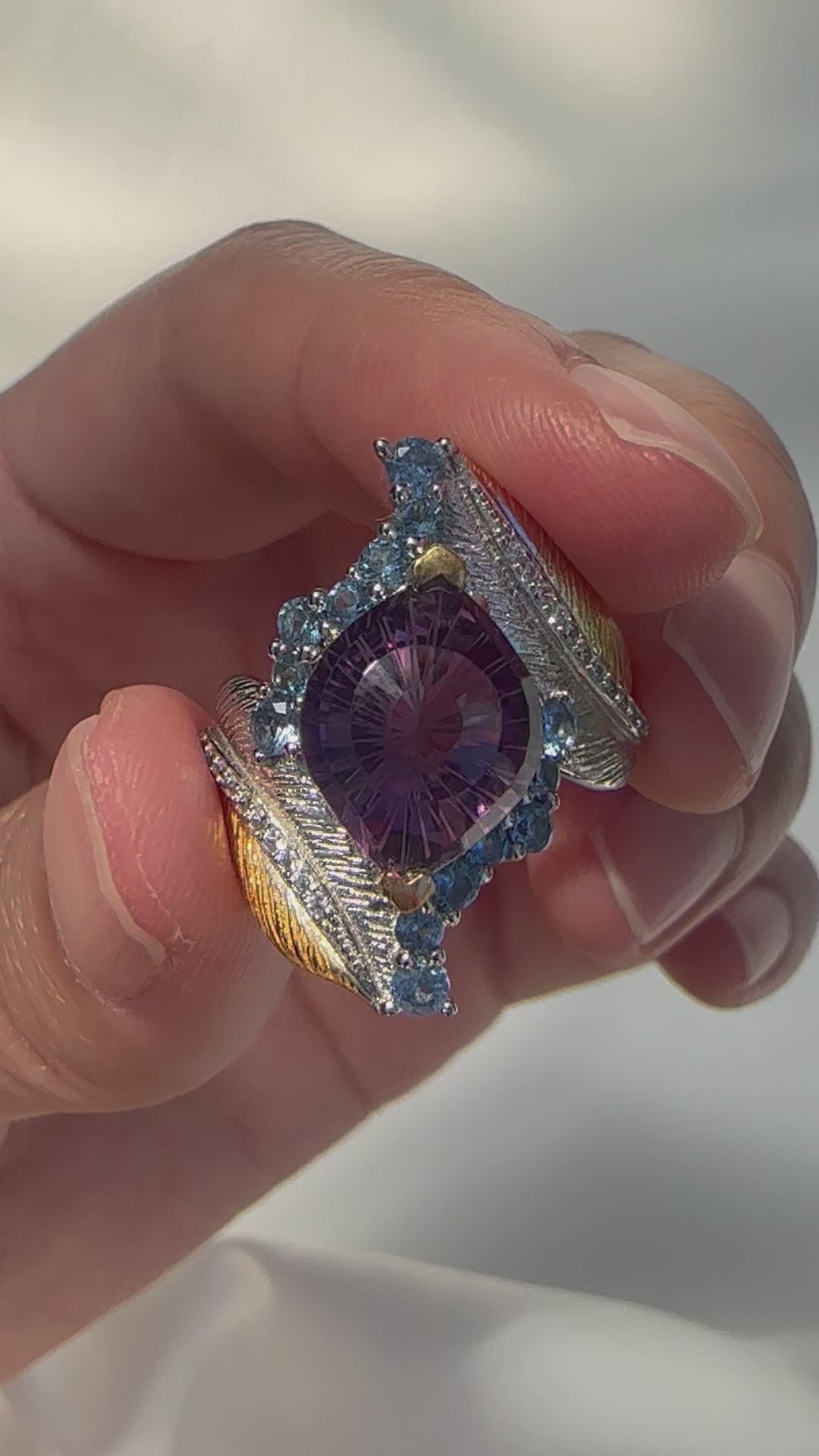 Celestia Feather Amethyst & Topaz Ring