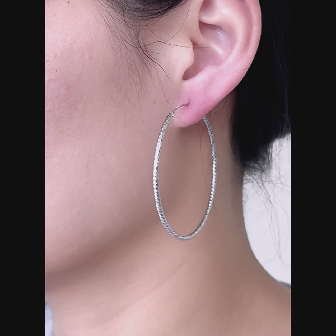 Eterna 50mm Twisted Silver Hoop Earrings
