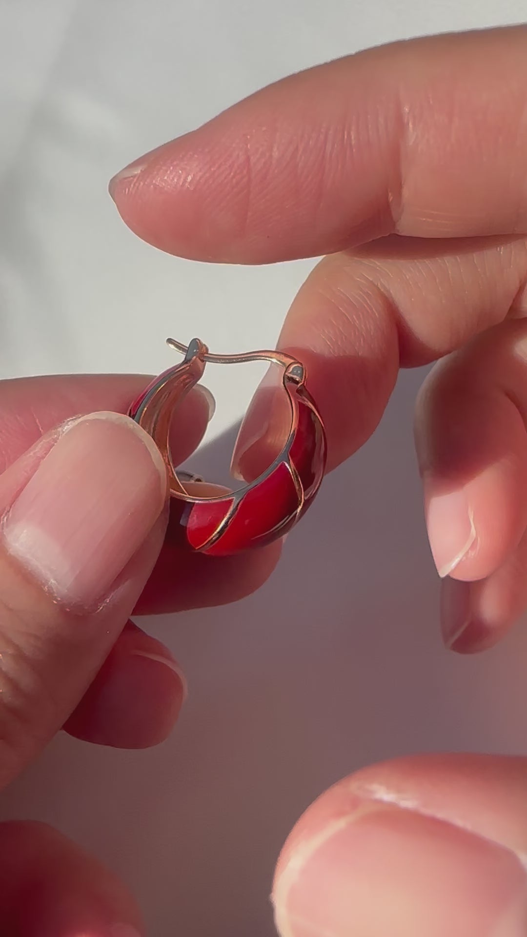 Crimson Enamel Silver Hoops